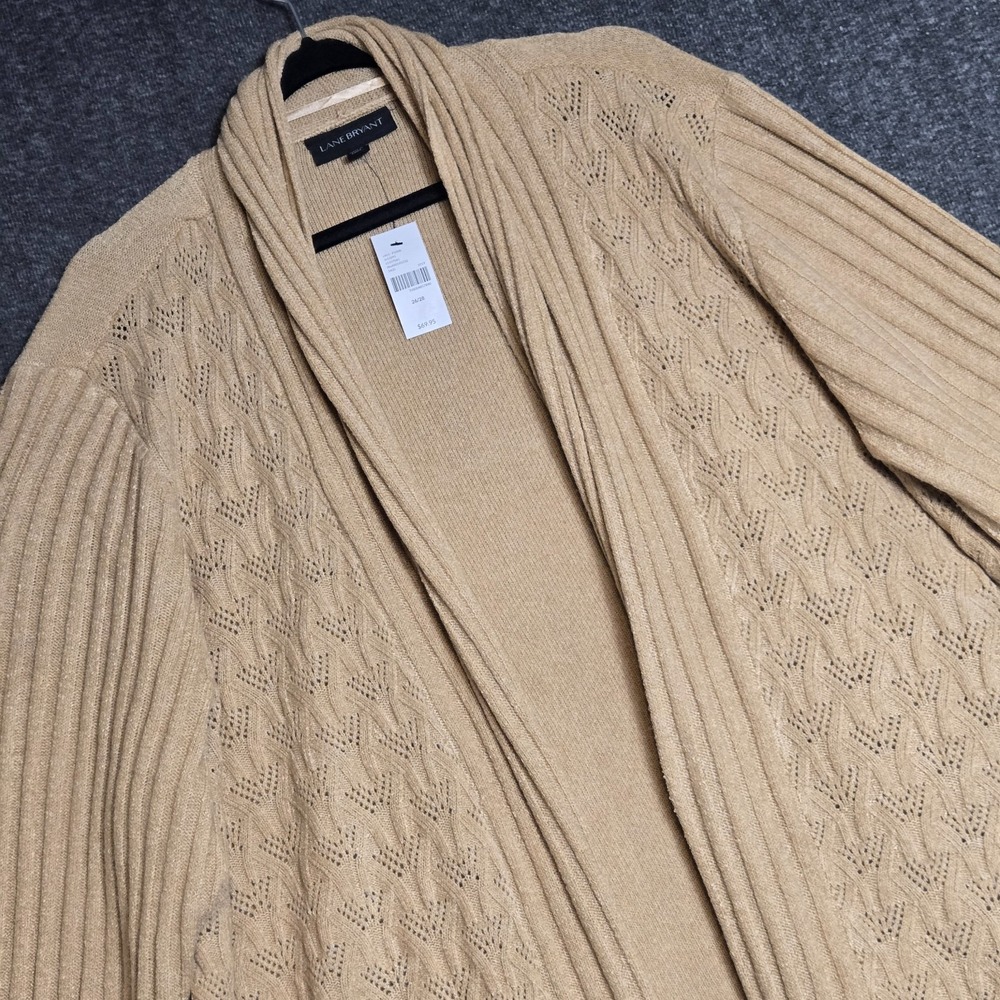 Lane‎ Bryant Women's Open Front Cardigan Sweater Knit Plus Sz 26 / 28 Beige NWT